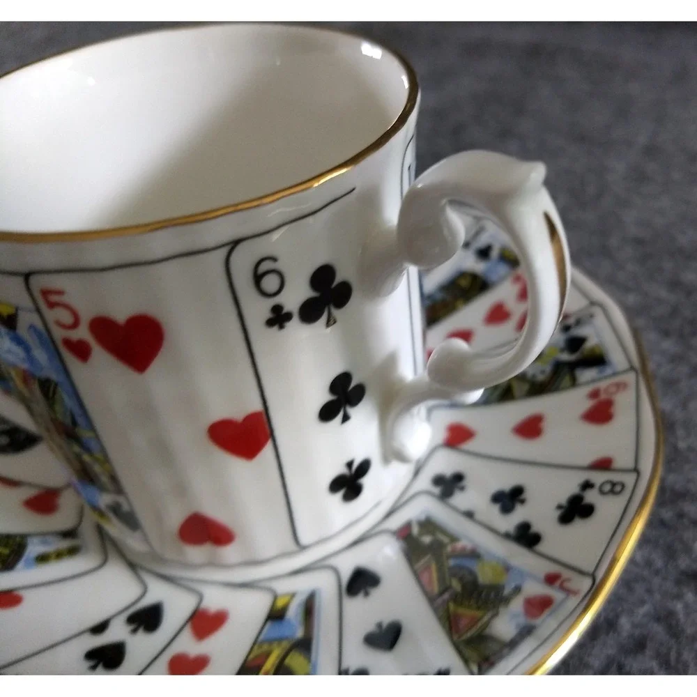 Elizabethan Playing Cards‎ Demitasse Cup & Saucer Set/4 Cut for Coffee England